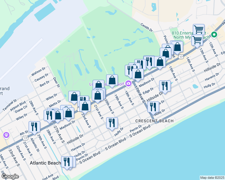 map of restaurants, bars, coffee shops, grocery stores, and more near 1818a U.S. 17 Business in Myrtle Beach