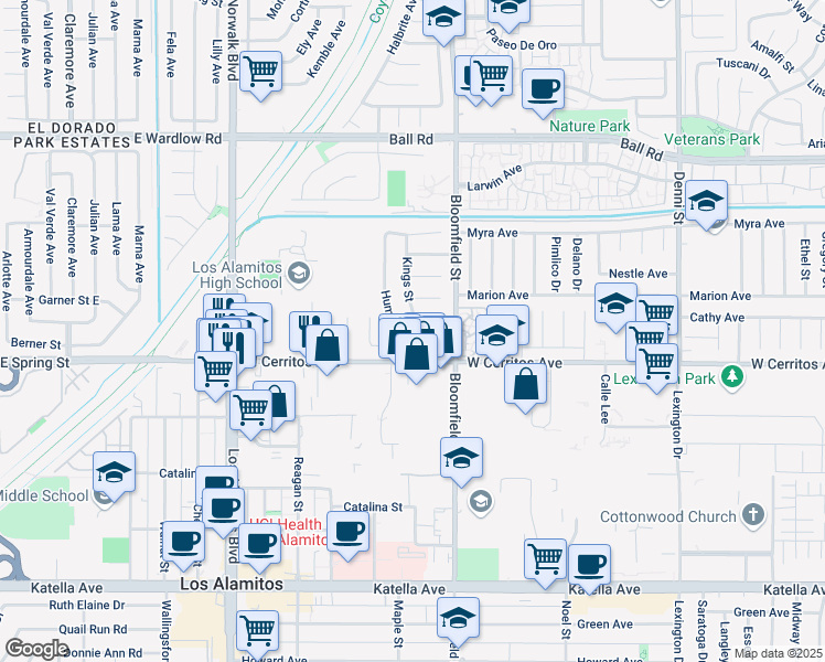 map of restaurants, bars, coffee shops, grocery stores, and more near 3922 San Mateo Avenue in Los Alamitos