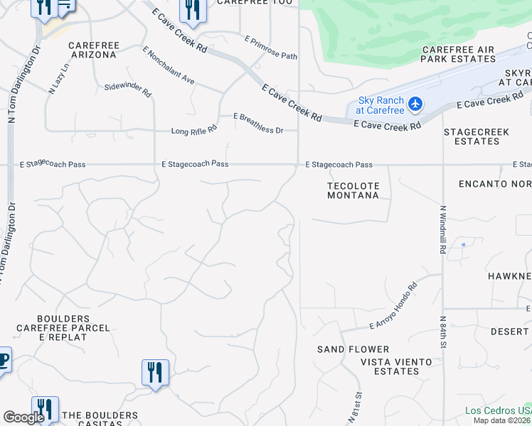 map of restaurants, bars, coffee shops, grocery stores, and more near 1084 North Boulder Drive in Carefree