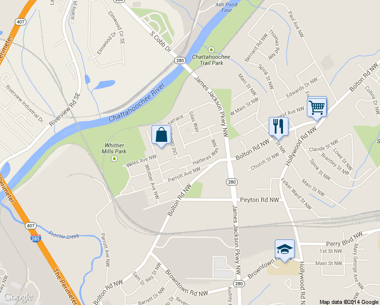 map of restaurants, bars, coffee shops, grocery stores, and more near 2055 Old Georgian Terrace in Atlanta