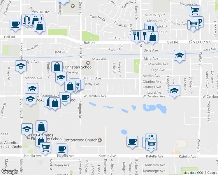 map of restaurants, bars, coffee shops, grocery stores, and more near 10446 Julie Beth Circle in Cypress