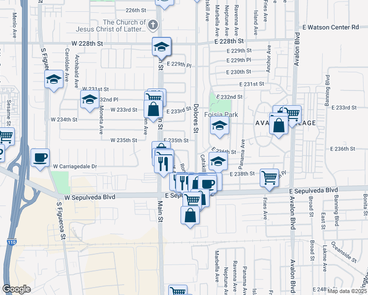map of restaurants, bars, coffee shops, grocery stores, and more near 223 East 236th Street in Carson