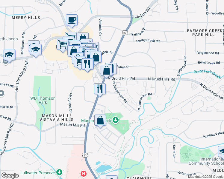 map of restaurants, bars, coffee shops, grocery stores, and more near 1130 North Jamestown Road in Decatur