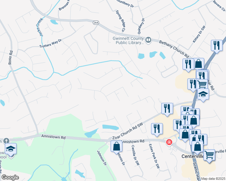 map of restaurants, bars, coffee shops, grocery stores, and more near 4087 Stacy Lane in Snellville