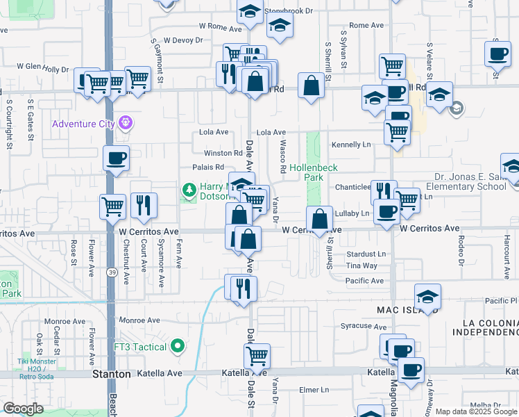 map of restaurants, bars, coffee shops, grocery stores, and more near 10410 Dale Avenue in Stanton