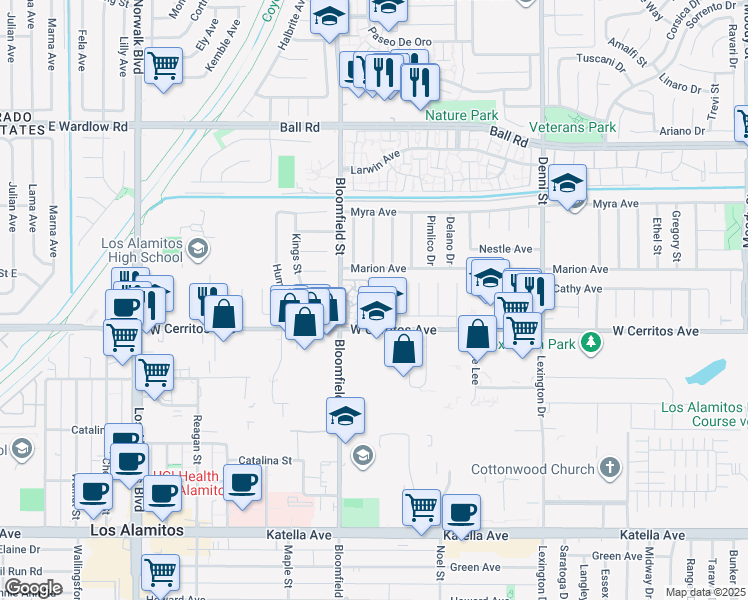 map of restaurants, bars, coffee shops, grocery stores, and more near 4004 Fielding Court in Cypress