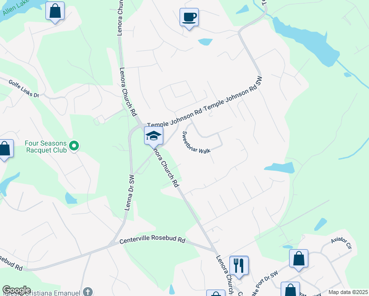 map of restaurants, bars, coffee shops, grocery stores, and more near 2979 Sweetbriar Walk in Snellville