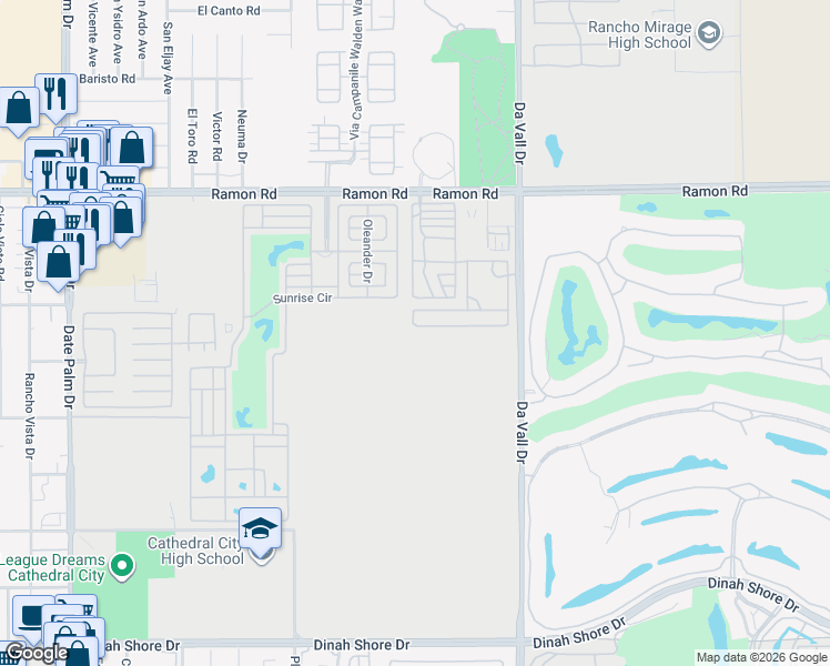 map of restaurants, bars, coffee shops, grocery stores, and more near in Cathedral City