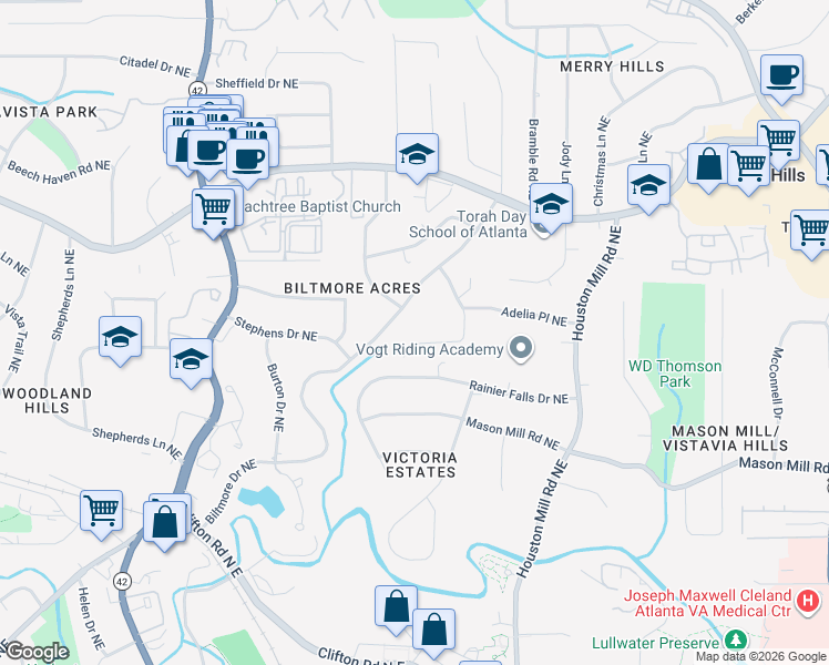 map of restaurants, bars, coffee shops, grocery stores, and more near 1106 Rogeretta Dr NE in Atlanta