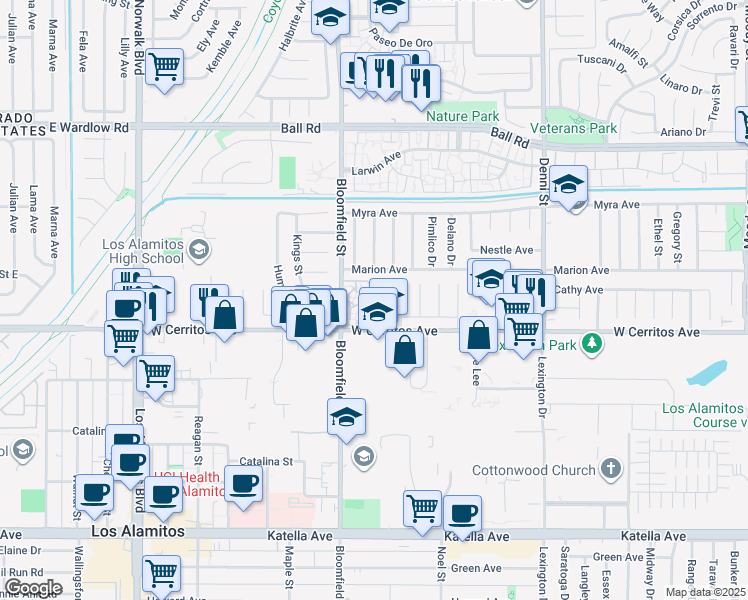 map of restaurants, bars, coffee shops, grocery stores, and more near 4004 Fielding Court in Cypress