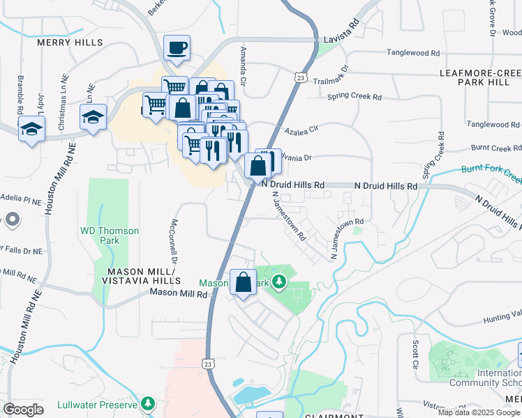 map of restaurants, bars, coffee shops, grocery stores, and more near 1996 North Williamsburg Drive in Decatur