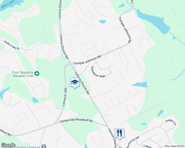 map of restaurants, bars, coffee shops, grocery stores, and more near 2979 Sweetbriar Walk in Snellville