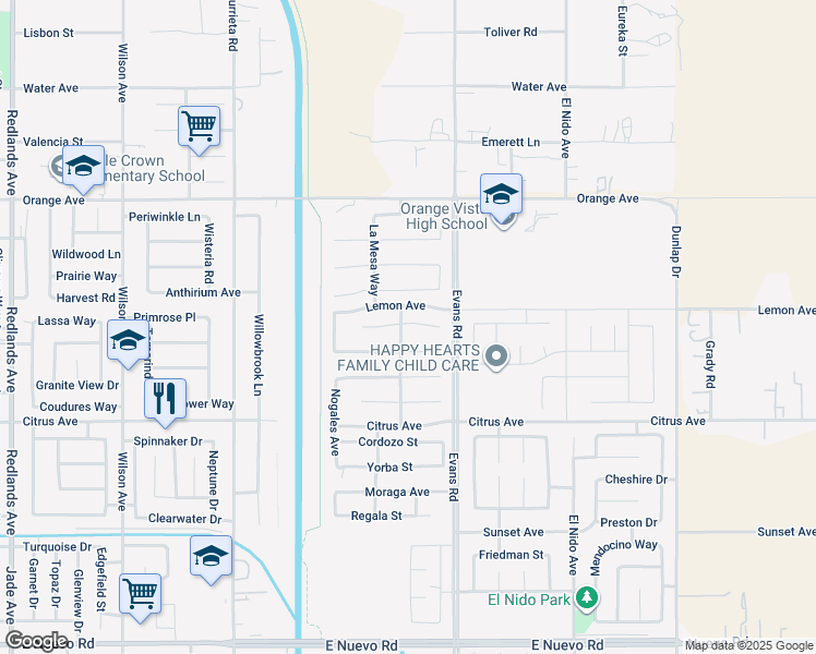 map of restaurants, bars, coffee shops, grocery stores, and more near 1133 Anza Court in Perris
