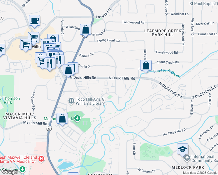 map of restaurants, bars, coffee shops, grocery stores, and more near 1110 Blackshear Drive in Decatur