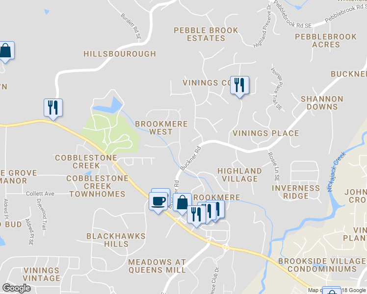 map of restaurants, bars, coffee shops, grocery stores, and more near 5911 Buckner Creek Drive Southeast in Mableton
