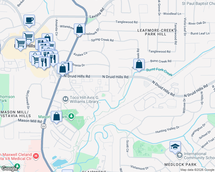 map of restaurants, bars, coffee shops, grocery stores, and more near 1110 Blackshear Drive in Decatur