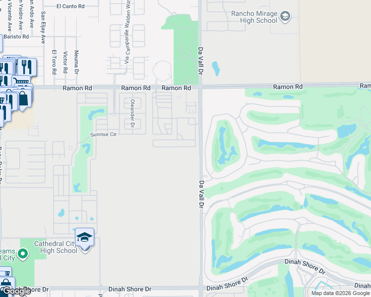 map of restaurants, bars, coffee shops, grocery stores, and more near 69801 Ramon Road in Cathedral City