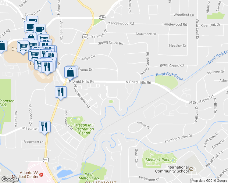 map of restaurants, bars, coffee shops, grocery stores, and more near 1110 Blackshear Drive in Decatur