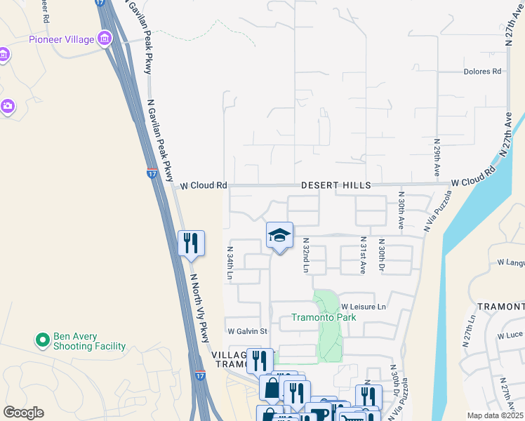map of restaurants, bars, coffee shops, grocery stores, and more near 36006 North 33rd Lane in Phoenix