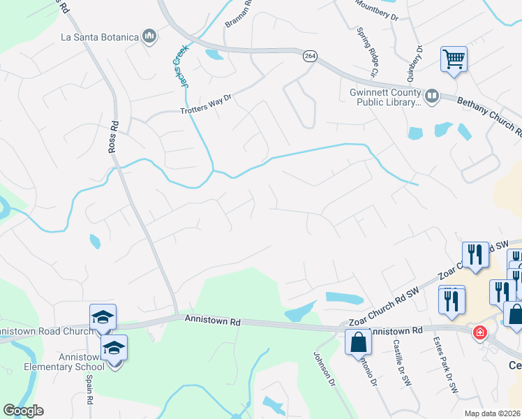 map of restaurants, bars, coffee shops, grocery stores, and more near 3020 Cadbury Trail Southwest in Snellville