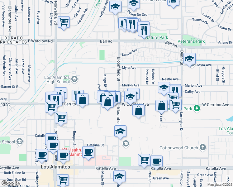 map of restaurants, bars, coffee shops, grocery stores, and more near 3994 San Mateo Avenue in Los Alamitos