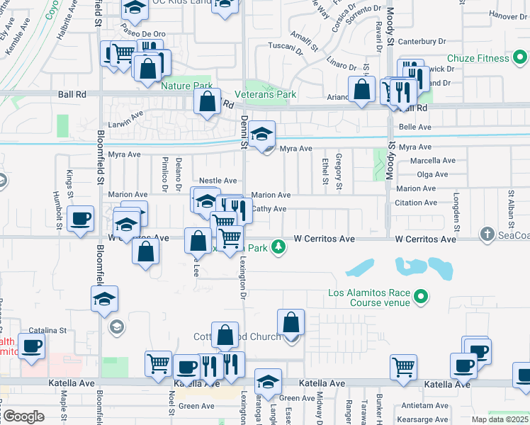 map of restaurants, bars, coffee shops, grocery stores, and more near 10439 Jeanine Lane in Cypress