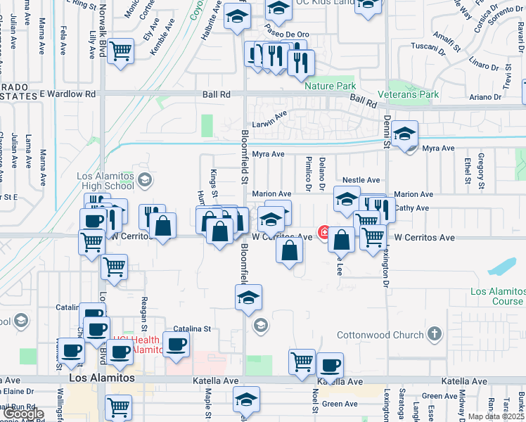 map of restaurants, bars, coffee shops, grocery stores, and more near 4004 Fielding Court in Cypress