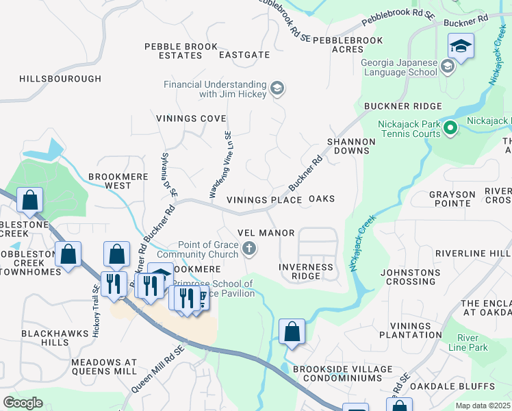 map of restaurants, bars, coffee shops, grocery stores, and more near 5731 Vinings Pl Dr SE in Mableton