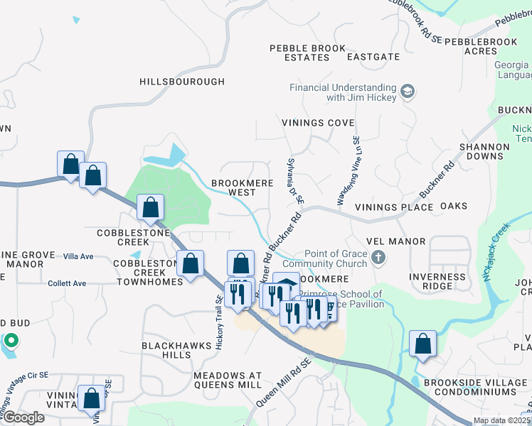 map of restaurants, bars, coffee shops, grocery stores, and more near 794 Creek Glen Road Southeast in Mableton