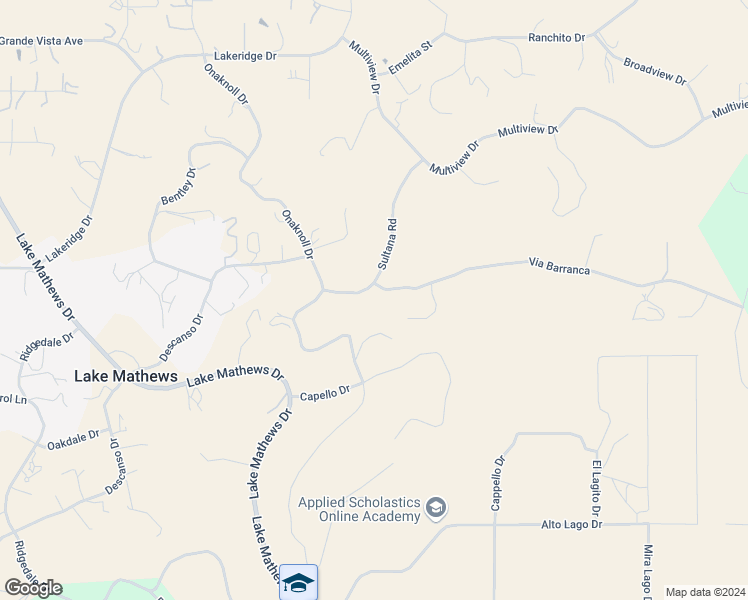 map of restaurants, bars, coffee shops, grocery stores, and more near Sultana Road in Lake Mathews
