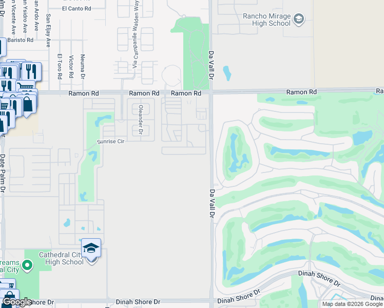 map of restaurants, bars, coffee shops, grocery stores, and more near 69801 Ramon Road in Cathedral City