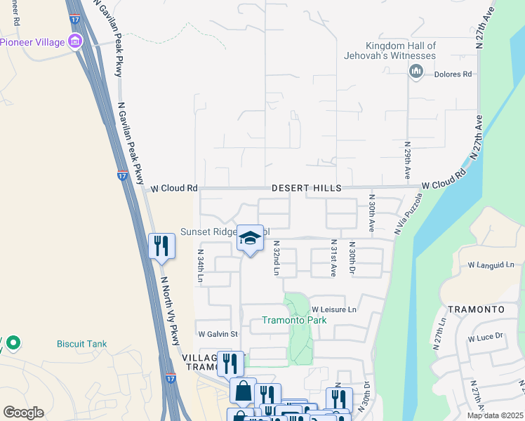 map of restaurants, bars, coffee shops, grocery stores, and more near 3236 West Caravaggio Lane in Phoenix