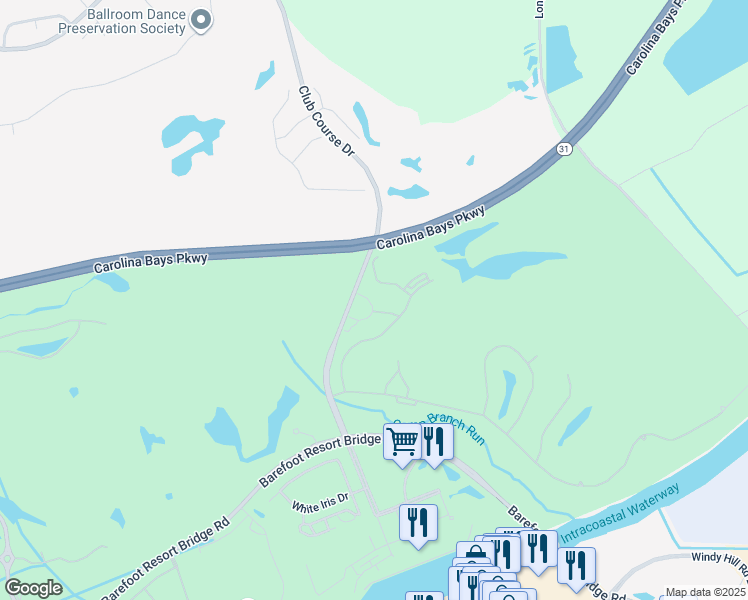 map of restaurants, bars, coffee shops, grocery stores, and more near 201-205 Pete Dye Drive in North Myrtle Beach