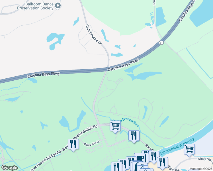 map of restaurants, bars, coffee shops, grocery stores, and more near 2557 Pete Dye Drive in North Myrtle Beach