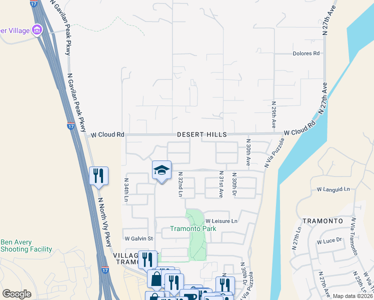 map of restaurants, bars, coffee shops, grocery stores, and more near 3208 West Caravaggio Lane in Phoenix