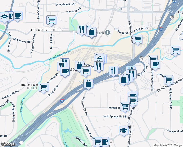 map of restaurants, bars, coffee shops, grocery stores, and more near 415 Armour Drive Northeast in Atlanta