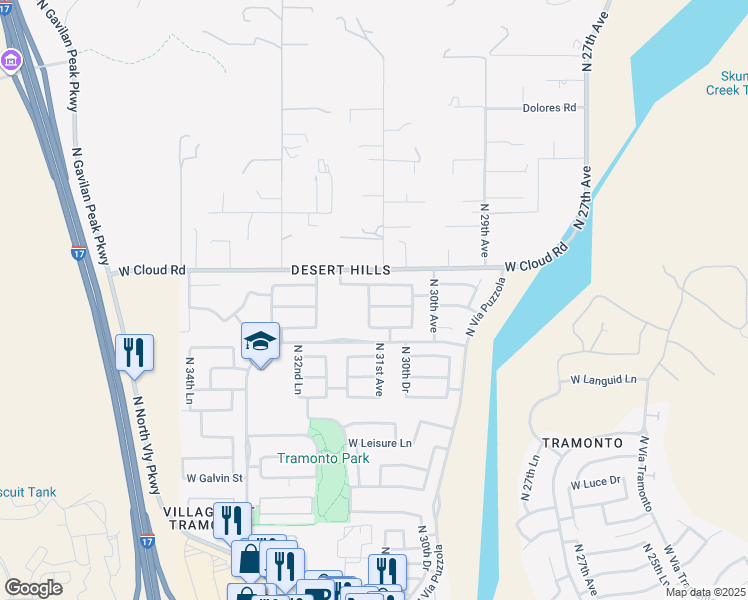 map of restaurants, bars, coffee shops, grocery stores, and more near 3025 West Caravaggio Lane in Phoenix