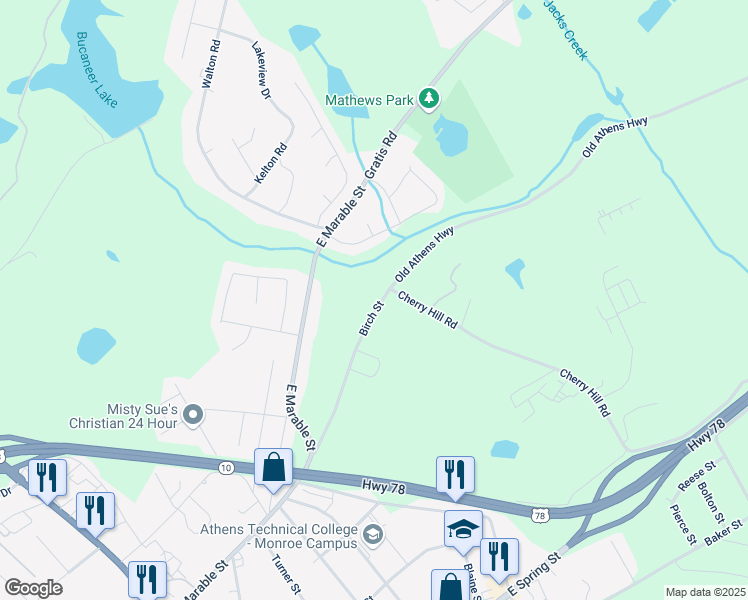 map of restaurants, bars, coffee shops, grocery stores, and more near 653 Birch Street in Monroe