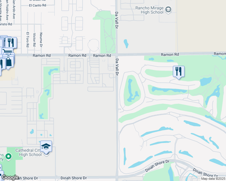 map of restaurants, bars, coffee shops, grocery stores, and more near Ramon Road in Cathedral City