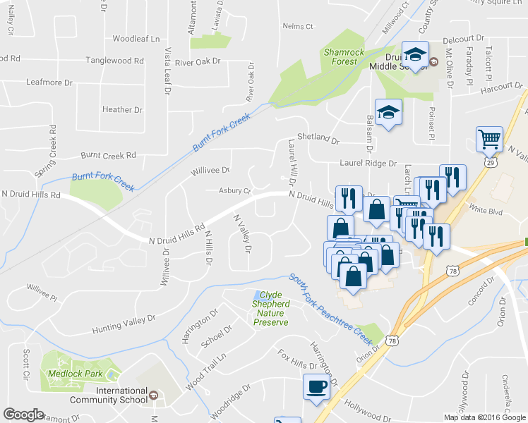 map of restaurants, bars, coffee shops, grocery stores, and more near 1110 Druid Lake in Decatur