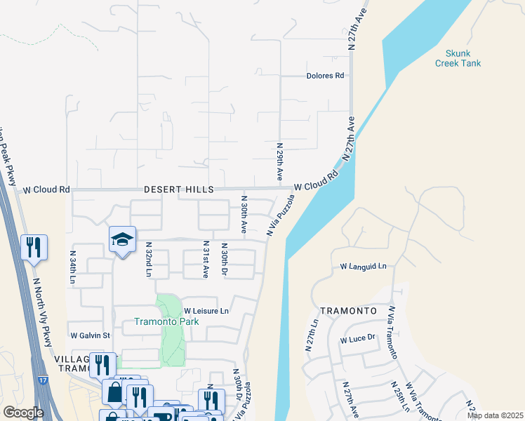 map of restaurants, bars, coffee shops, grocery stores, and more near 2910 West Caravaggio Lane in Phoenix