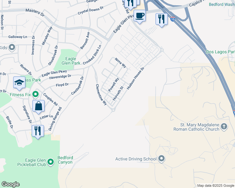 map of restaurants, bars, coffee shops, grocery stores, and more near in Corona