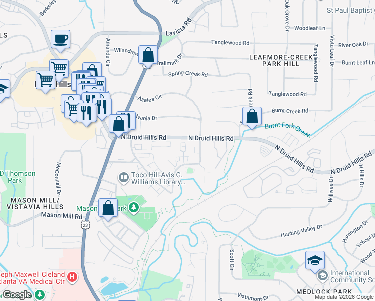 map of restaurants, bars, coffee shops, grocery stores, and more near 1110 Blackshear Drive in Decatur