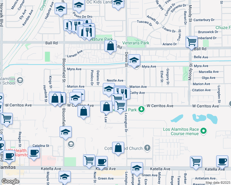map of restaurants, bars, coffee shops, grocery stores, and more near 10433 Cary Circle in Cypress