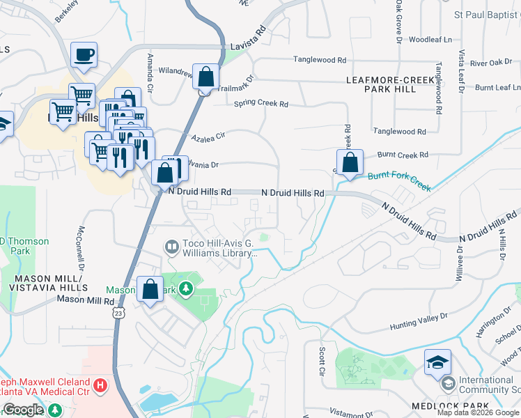map of restaurants, bars, coffee shops, grocery stores, and more near 1110 Blackshear Drive in Decatur