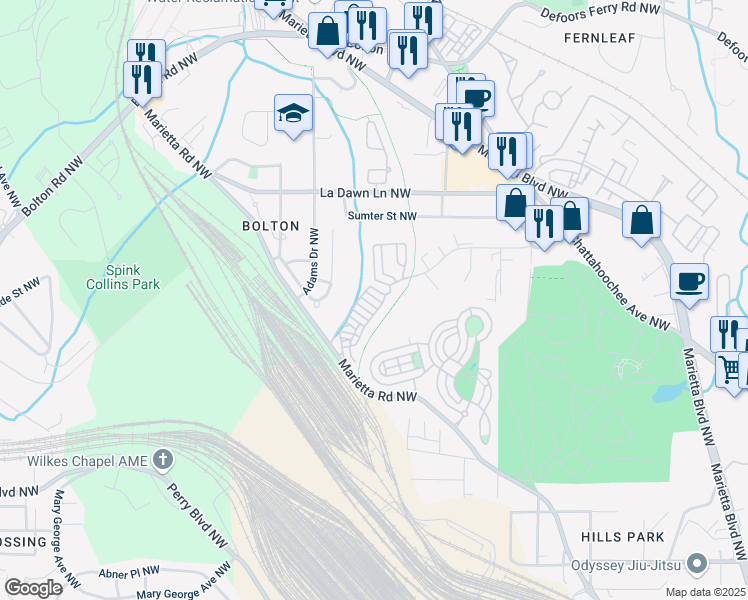 map of restaurants, bars, coffee shops, grocery stores, and more near 1914 Coal Place in Atlanta