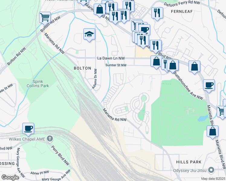 map of restaurants, bars, coffee shops, grocery stores, and more near 1918 Coal Place in Atlanta
