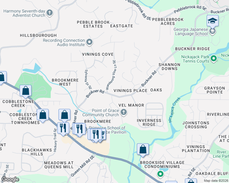 map of restaurants, bars, coffee shops, grocery stores, and more near 1065 Buckner Road in Mableton