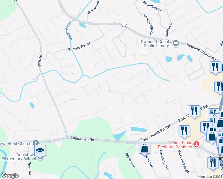 map of restaurants, bars, coffee shops, grocery stores, and more near 3046 Malvern Drive in Snellville