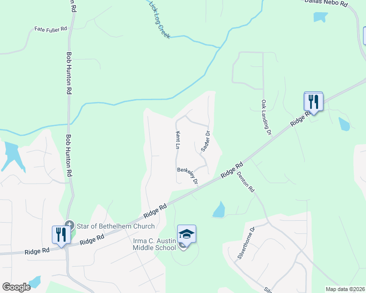 map of restaurants, bars, coffee shops, grocery stores, and more near 224 Kent Lane in Douglasville